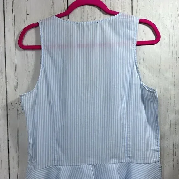 Ivanka Trump Striped Sleeveless Peplum Cotton Nautical Summer Blue White Top - Picture 10 of 12